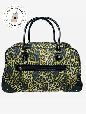 bebe Leopard Rolling Duffel Bag NWT | 22” Carry On Travel Bag Pink Logo Interior